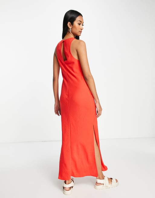 ASOS DESIGN - Noughties midi-slipdress met racerhals in rood, 2 van 4