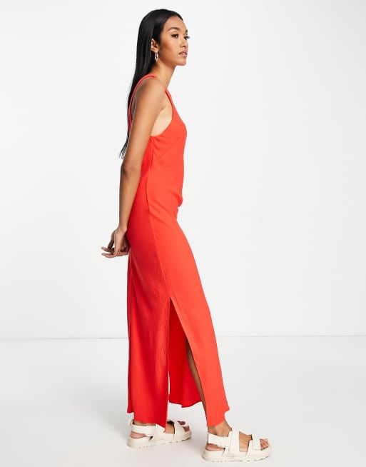 ASOS DESIGN - Noughties midi-slipdress met racerhals in rood, 4 van 4