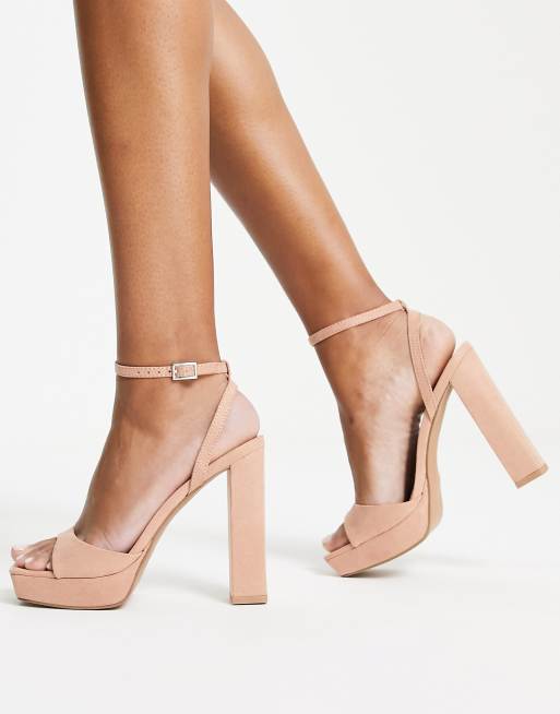 ASOS DESIGN Noun platform barely there block heel sandals in beige