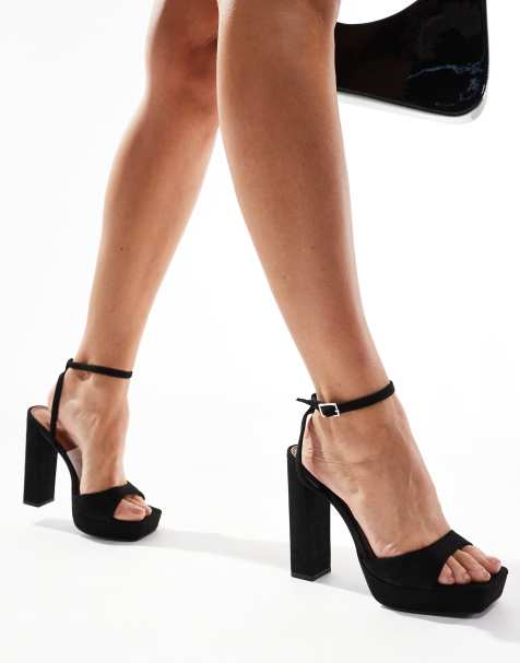 ASOS Wide Fit Priority Platform High Block Heeled Shoes in Black