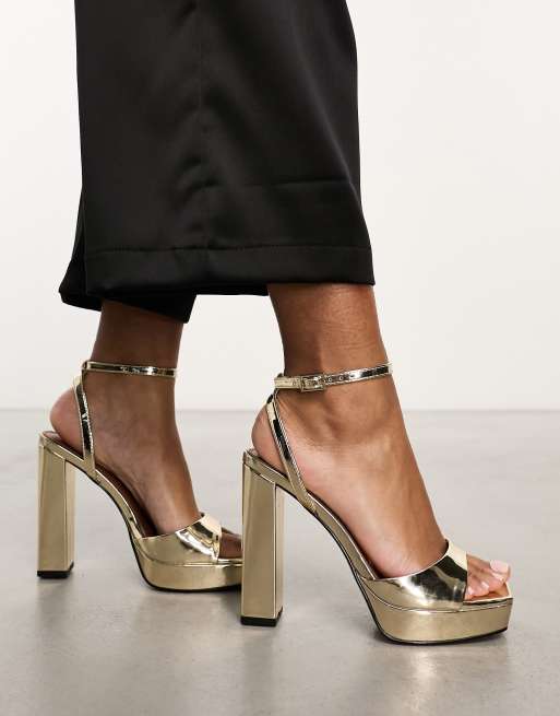 Gold barely there platform heels best sale