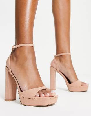 Asos Design Wide Fit Noun Platform Barely There Heeled Sandals In Beige-neutral In Neutral
