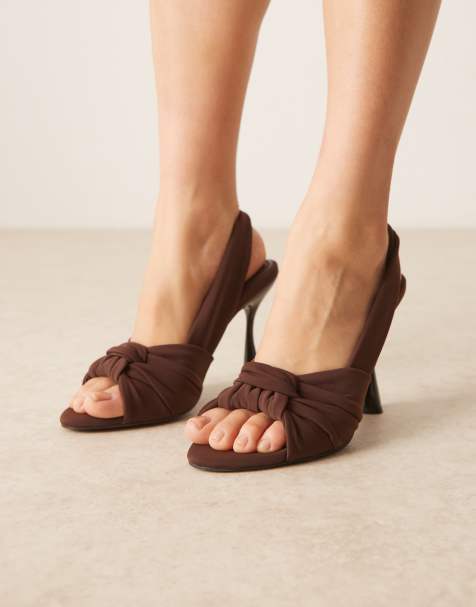 ASOS DESIGN Nourish knotted high heeled sandals in chocolate - view 1
