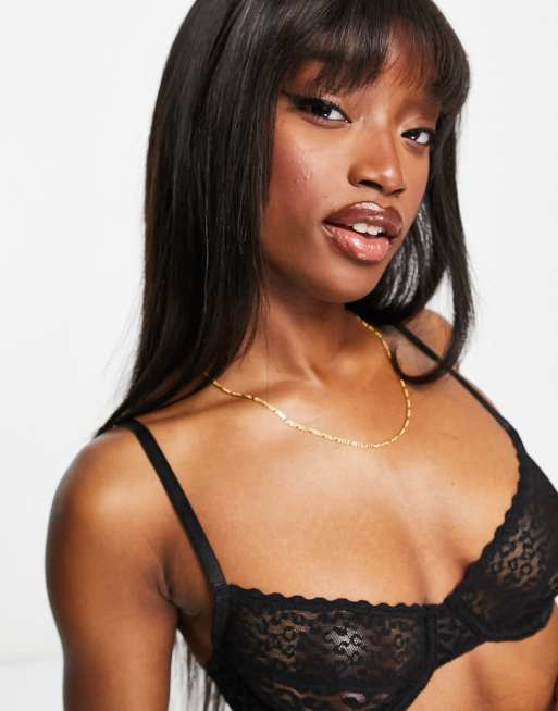 ASOS DESIGN Sugar metallic lace exposed underwire bra in hot pink