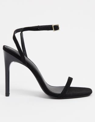 Asos Design Wide Fit Neva Barely There Heeled Sandals In Black In Black