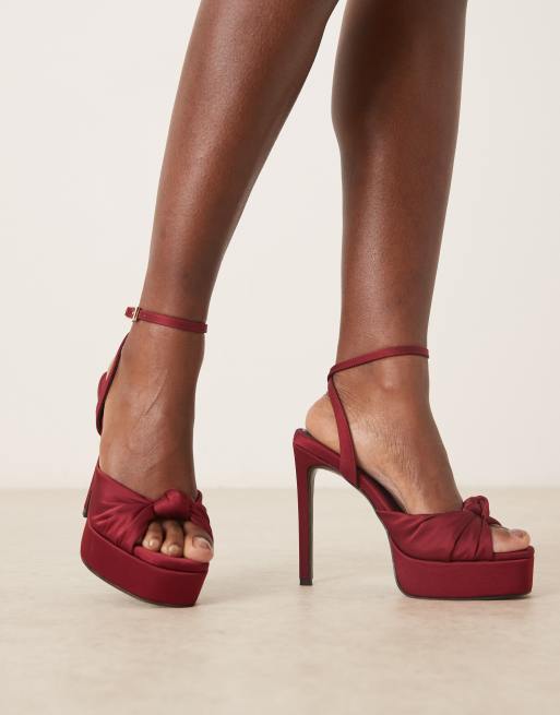 ASOS DESIGN Nova knot platform high heel sandals in burgundy, 4 of 4