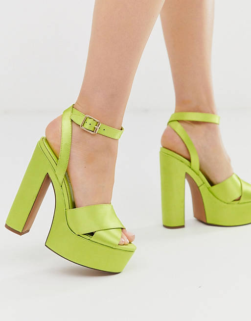 ASOS DESIGN Novel chunky platfrom heeled sandals in lime green