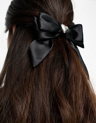 ASOS DESIGN - Nœud à cheveux en satin avec cœur - Noir