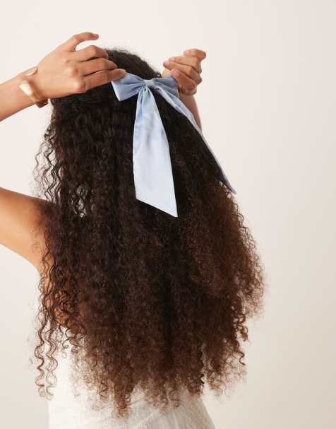 ASOS DESIGN - Nœud pour cheveux à inscription Happily Ever After brodée - Bleu pastel - view 1