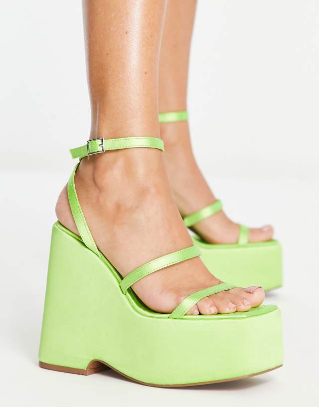 ASOS DESIGN Number high wedge mules in lime