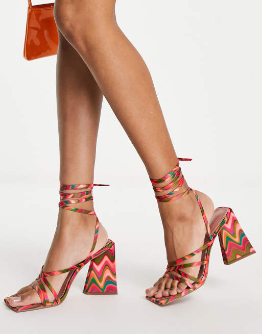 ASOS DESIGN Nura Sandales talon carr et lani res Multicolore