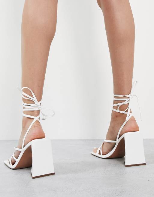 White strappy outlet closed toe heels