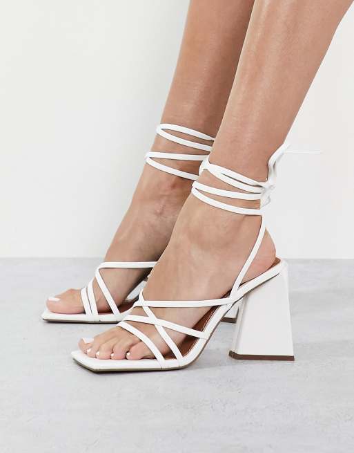 ASOS DESIGN Nura strappy block heeled sandals in white