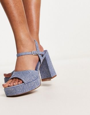 ASOS DESIGN Nurture platform heeled sandals in denim