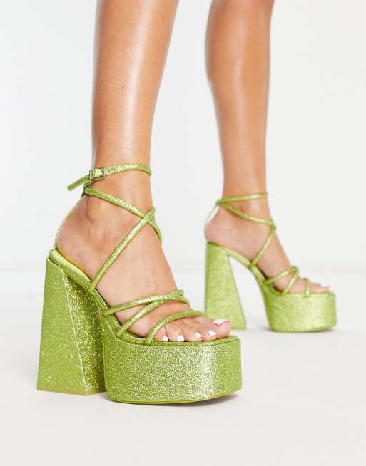 ASOS DESIGN - Nutcracker - Sandalen met extreme hak en plateauzool in groene glitter 