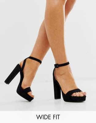 asos design -  – Nutshell – Filigrane schwarze Sandalen mit Plateau-Absatz, weite Passform