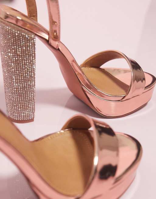 ASOS DESIGN – Nutshell – Roséguldfärgade utsmyckade barely there-sandaler med platåklack och bred passform, 3 av 4