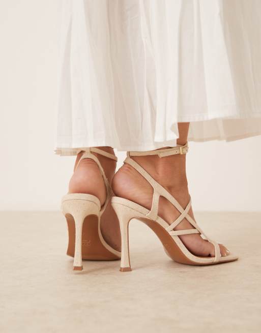 ASOS DESIGN Nutty caged high heeled sandals in natural linen