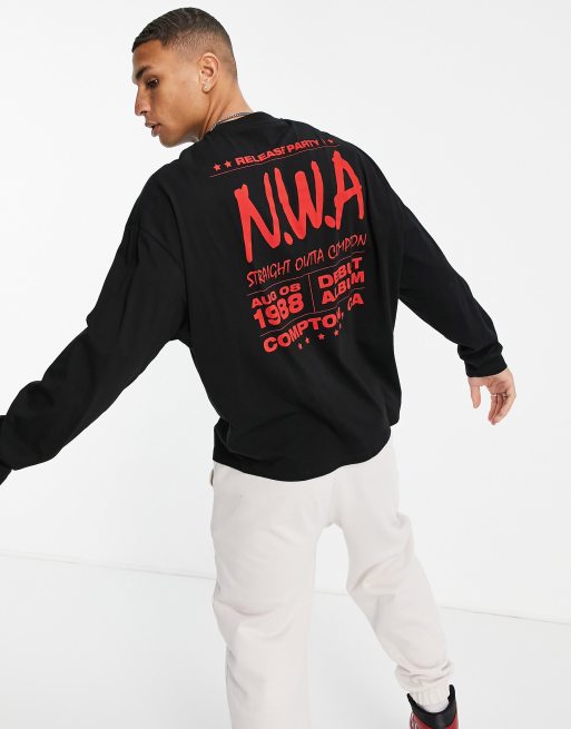 ASOS DESIGN NWA oversized long sleeve t-shirt t-shirt with back print in black