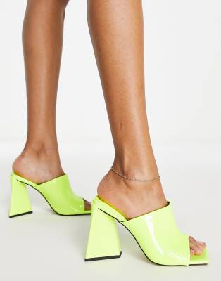 Asos Design Wide Fit Nyla Heeled Mules In Lime-green In Yellow