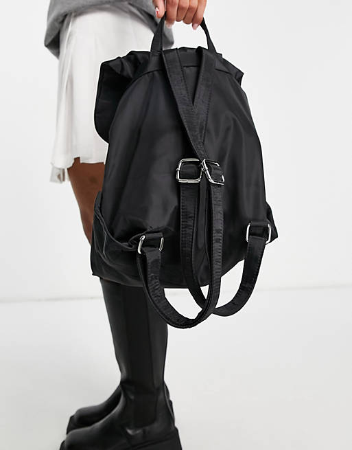ASOS DESIGN nylon backpack in black with ruched flap