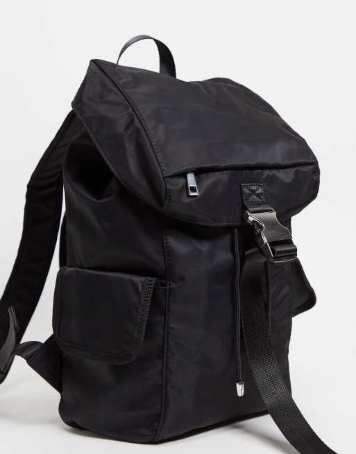 ASOS DESIGN nylon backpack in black with side pockets