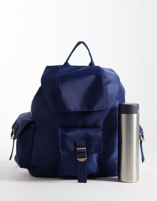 Asos Design Nylon Backpack In Blue