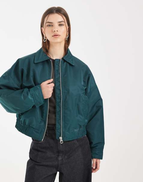 ASOS DESIGN nylon bomber jacket in teal - view 1