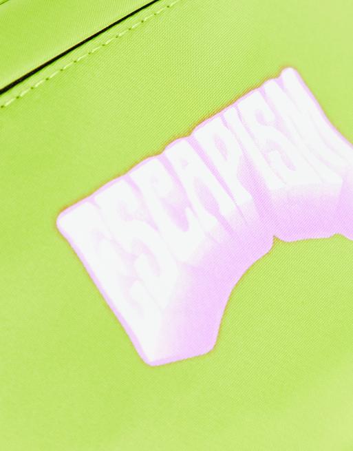 ASOS DESIGN nylon bum bag in bright green with escapism print (part of a set) , 3 of 4