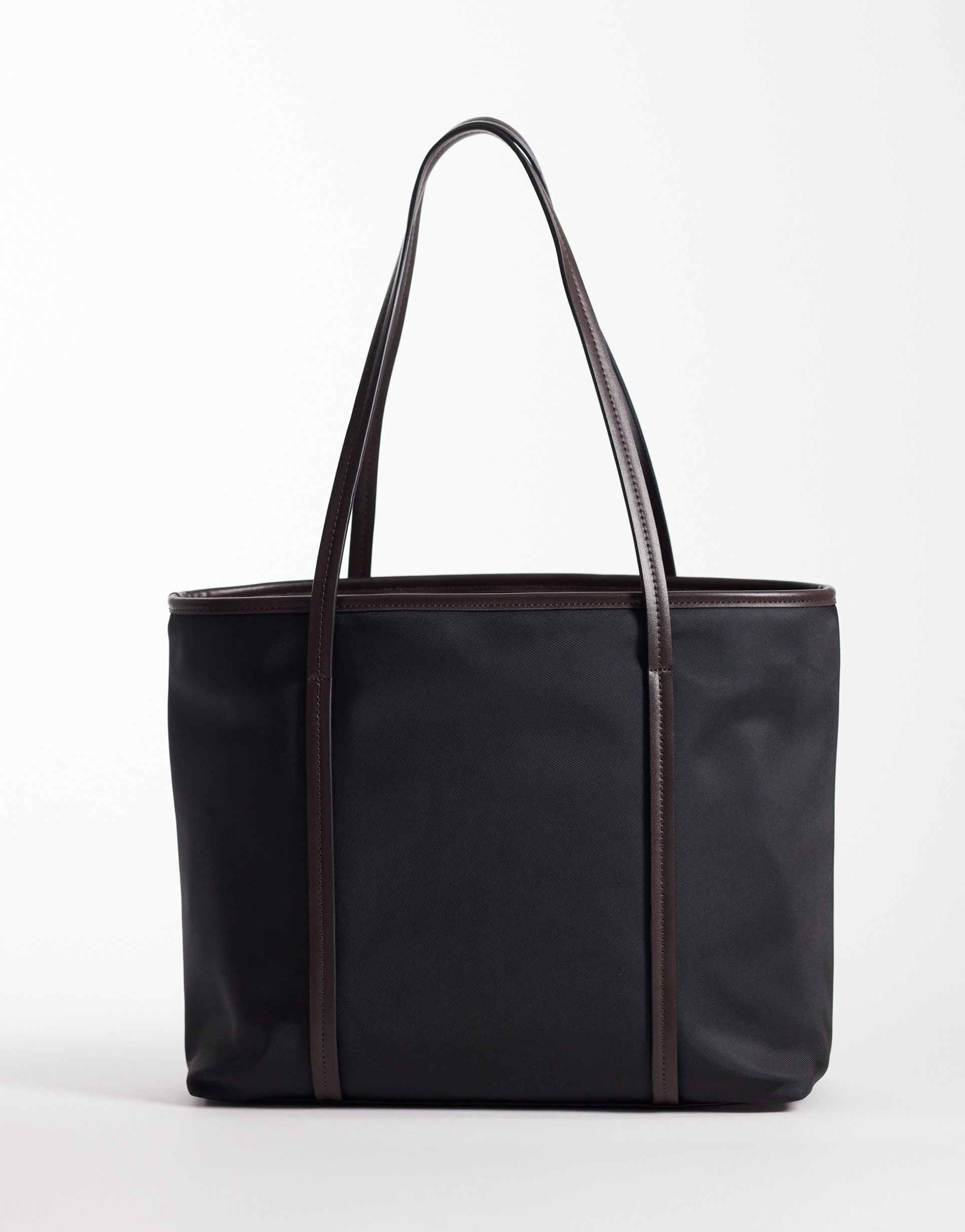 asos design nylon contrast strap tote in black