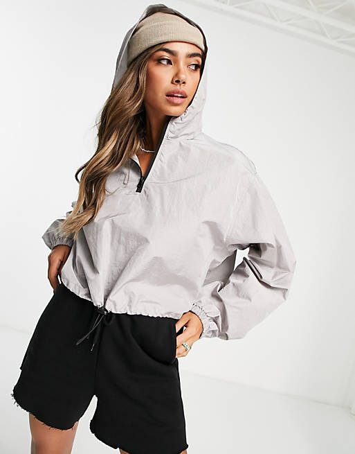 ASOS DESIGN nylon cropped rain jacket in grey | ASOS