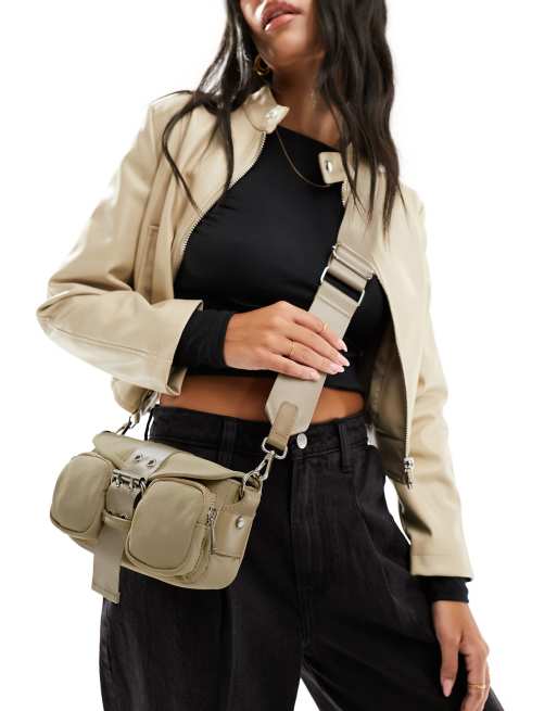 ASOS Design Cross Body Bag with Detachable Resin Shoulder Bag Strap in stone-Neutral