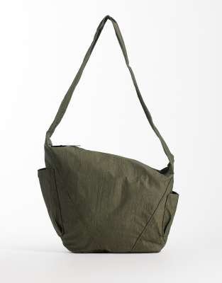 Asos Design Nylon Crossbody Bag In Green