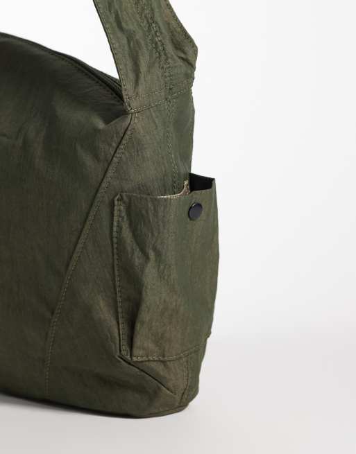 ASOS DESIGN nylon crossbody bag in olive green, 3 of 4