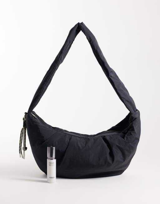 ASOS DESIGN nylon crossbody shoulder bag in black with cord charm, 2 of 4