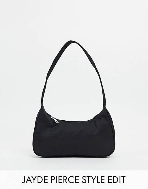 ASOS DESIGN nylon curved 90s shoulder bag in black