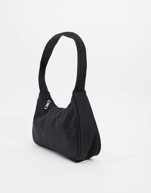 ASOS DESIGN nylon curved 90s shoulder bag in black