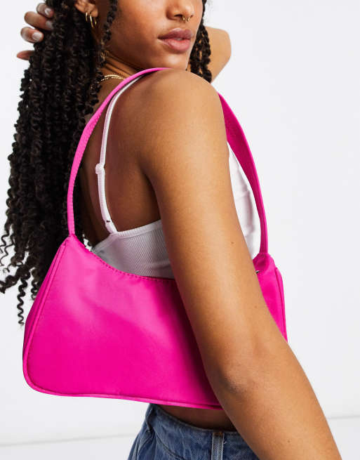 ASOS DESIGN nylon curved 90s shoulder bag in jewel pink ASOS