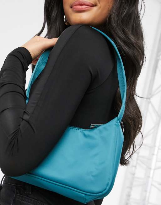 ASOS DESIGN nylon curved 90s shoulder bag in jewel teal