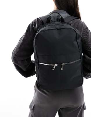 nylon double zip backpack bag in black