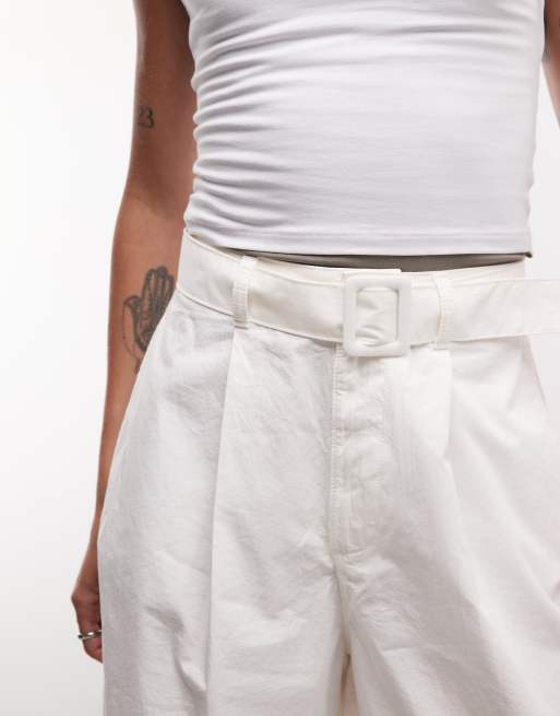 ASOS DESIGN nylon longline bermuda short in ecru, 3 of 5