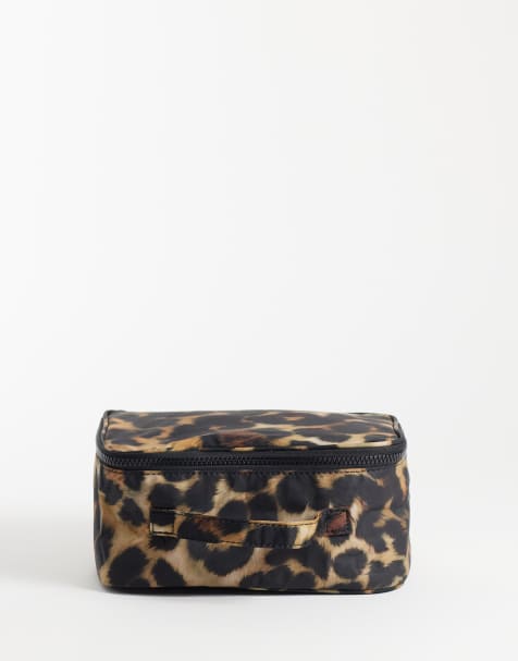 ASOS DESIGN nylon medium vanity bag in leopard print - view 1