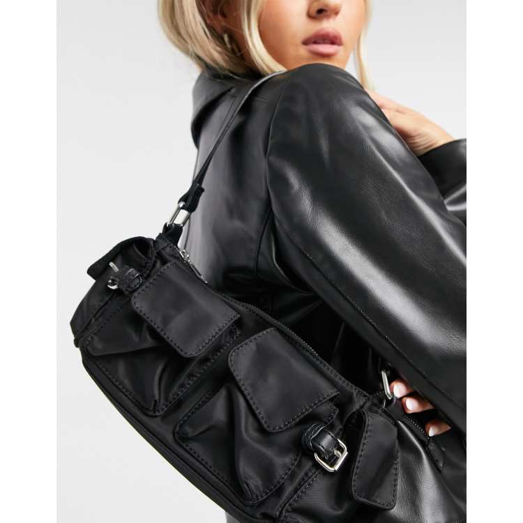 ASOS DESIGN nylon curved 90s shoulder bag in black