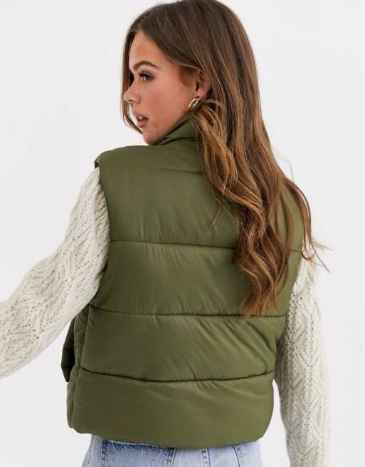 ASOS DESIGN nylon padded gilet jacket in khaki