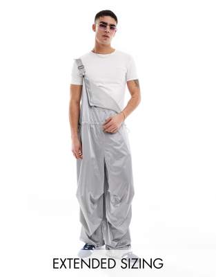 ASOS DESIGN nylon parachute dungaree in silver