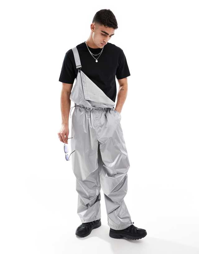 ASOS DESIGN - nylon parachute dungaree in silver