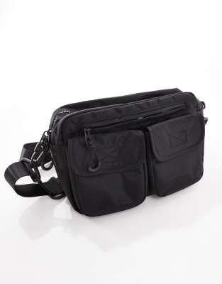 nylon pocket festival crossbody bag in black