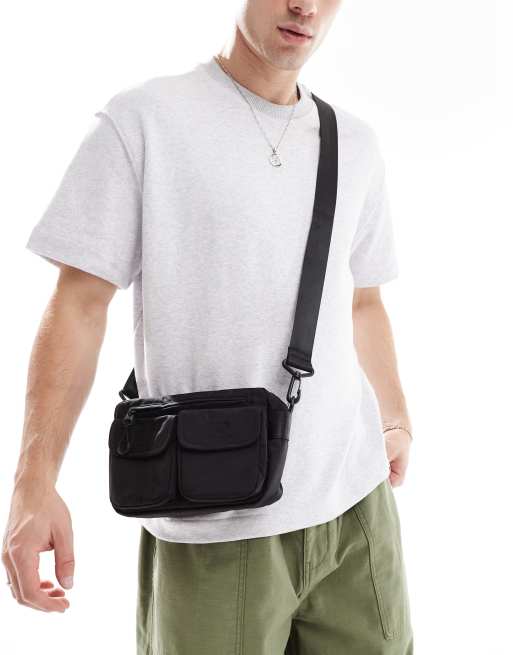 ASOS DESIGN nylon pocket festival crossbody bag in black