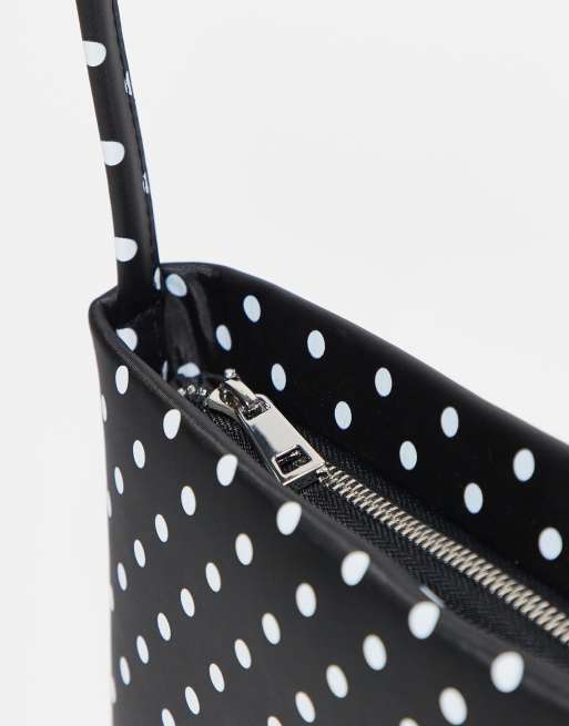 ASOS DESIGN nylon polka dot minimal 90s shoulder bag in black, 2 of 3