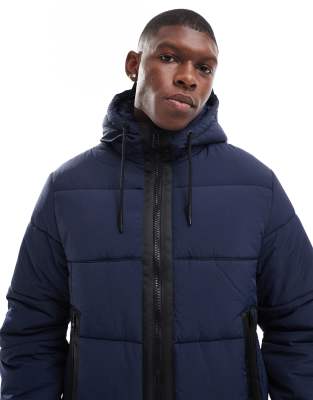 ASOS DESIGN ASOS DESIGN nylon puffer jacket with contrast trims in navy